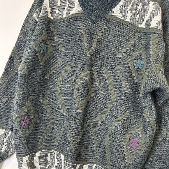 Vintage Zeppelin Embroidered Knit Sweater Women’s Size Large Green 80s - Picture 4 of 7